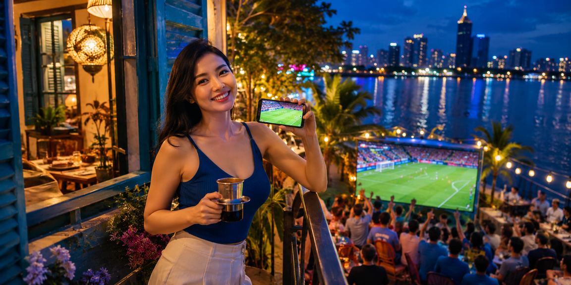 Người dùng tại Hồ Chí Minh thưởng thức cà phê và đặt cược bóng đá trực tuyến trên nền tảng 1896