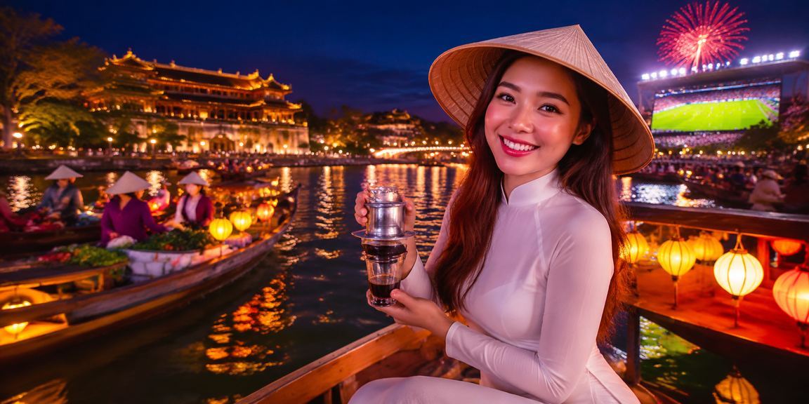 Người dùng tại Huế ngồi cà phê xem kèo bóng đá buổi sáng trên điện thoại